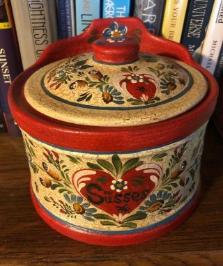 Vintage - Mid Century - Traditional - German Pottery - Hand Painted - “sweets” (german) Jar -