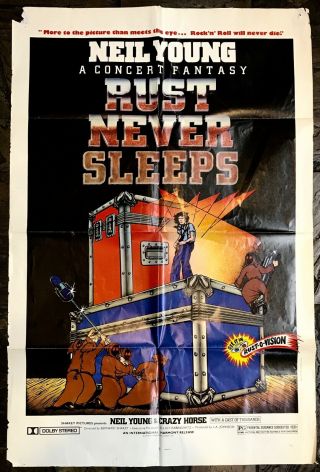 Neil Young Rust Never Sleeps 1979 Movie Poster 27 " X 41 " Crazy Horse