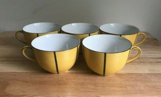 Zeh Scherzer Zs & Co Bavaria 5 Yellow & Black Art Deco Cups - Vguc