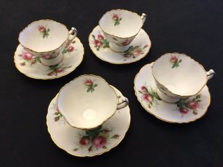 Set of 4 Hammersley England Grandmother ' s Rose Bone China Cups & Saucers 2