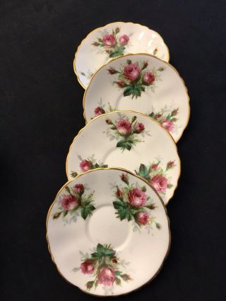 Set of 4 Hammersley England Grandmother ' s Rose Bone China Cups & Saucers 3