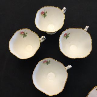 Set of 4 Hammersley England Grandmother ' s Rose Bone China Cups & Saucers 5
