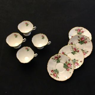 Set of 4 Hammersley England Grandmother ' s Rose Bone China Cups & Saucers 8