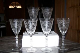 Fostoria Chintz Crystal Etched (6) - 7 5/8 " Water Goblets