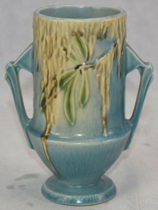 Vintage Roseville Pottery Moss Blue Ceramic Vase 774 - 6