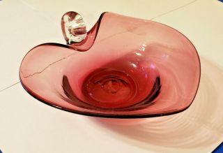 Mid Century Italian Murano Handblown Cranberry Glass Heart Shaped Bowl - 6 5/8 "