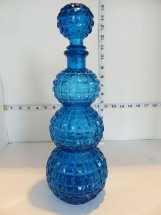 Vintage Blue Diamond Genie Bottle Decanter Mcm 13 Inches High With Stopper In
