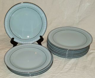 Noritake Wedding Veil Blue Platinum Salad Plates 8 1/4 " Eleven