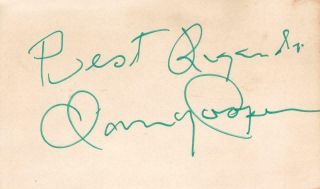 Clancy Cooper D 1975 Signed Best Regards 3x5 Index Card Actor/the Rifleman