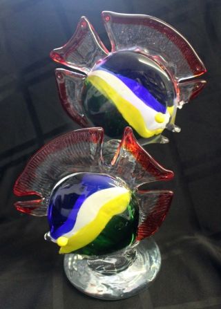 Art Murano Glass Double Tropical Fish Sculpture