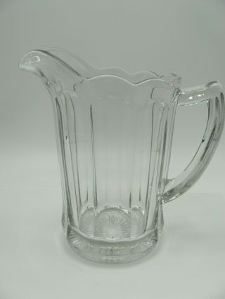 Eapg Clear Glass Pitcher 10 Panels Scalloped Top Rim Heavy 7.  75” H 1900’s