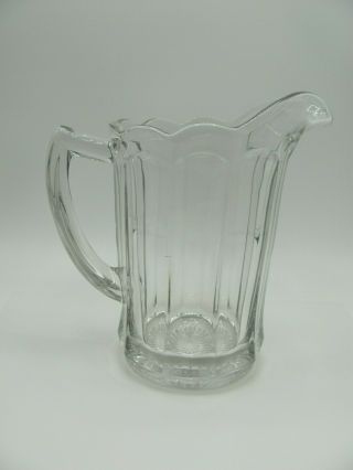 EAPG Clear Glass Pitcher 10 Panels Scalloped Top Rim Heavy 7.  75” H 1900’s 2