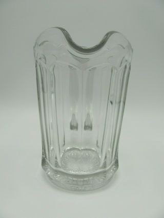 EAPG Clear Glass Pitcher 10 Panels Scalloped Top Rim Heavy 7.  75” H 1900’s 3