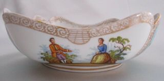 Meissen Hand Painted Quatrefoil Bowl,  Romantic Scenes With Florals,  Early 1800s