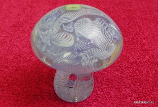 Murano Glass (blue White Ribbon Spiral) 3 1/2 " Mushroom Paperweight