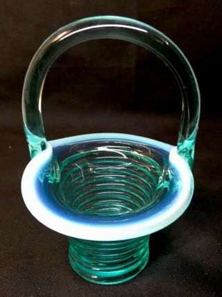 Fenton Art Glass Robin Egg Blue Opalescent Rings Mini Basket 2011 5