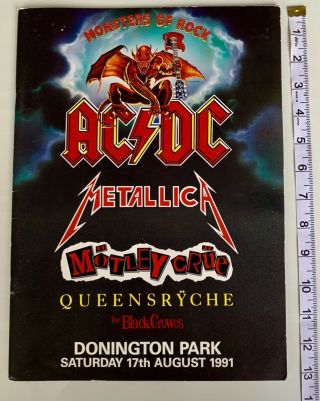 Monsters Of Rock Tour Program Ac/dc Metallica Motley Crue 1991 Donington Park