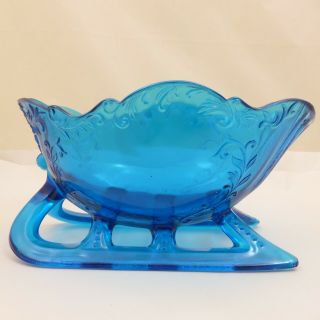 Large 9 " Sleigh Westmoreland Light Blue Teal Glass Centerpiece Bowl Candy Dish