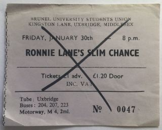 Ronnie Lane’s Slim Chance Concert Ticket Brunel University 1976
