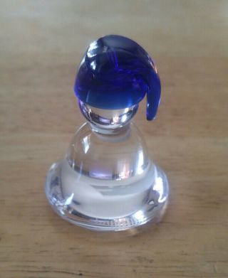Rare Signed Hadeland Norway Crystal Blue Hat Snowman Art Glass Figurine Elf 2 "