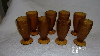 Tiara Sandwich Indiana Glass Amber Footed Ice Tea Glasses Set Of 8/excellent