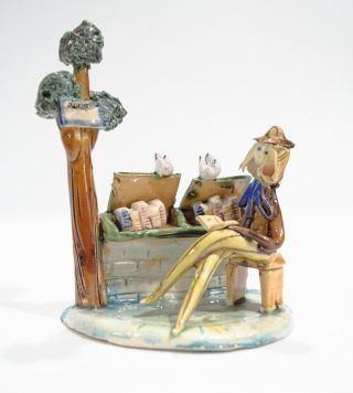 Vintage Lucien Neuquelman Paris Made In France Ceramic Pottery Book Reader Birds