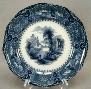 John Alcock Vincennes Dark Blue Transferware Dinner Plate Circa 1853 - 1861