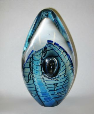 1992 Robert Eickholt Signed Studio Art Glass Dichroic 5,  " Blue Wave Paperweight