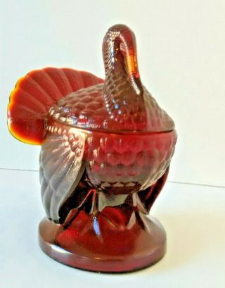 Vintage Le Smith Turkey Dish Lid Thanksgiving Candy Red Amberina Glass