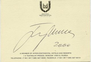 Legendary Spanish Tenor Jose Carreras Autographed Metropol Hotel Card 2000 2