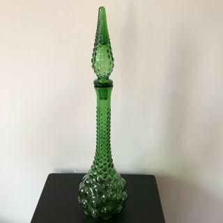 Vintage Empoli Green Glass Genie Bottle Decanter Italy 60s Mid Century 20” 2