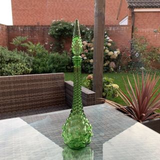 Vintage Empoli Green Glass Genie Bottle Decanter Italy 60s Mid Century 20” 6