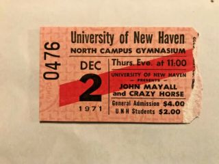 John Mayall Crazy Horse Ticket Stub University Of Haven December 2 1971