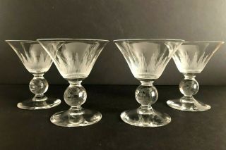 Vintage Set Of 4 Cut Crystal 6 Oz Wine Glasses With Ball Stem
