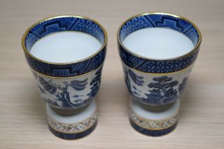 Set/2 - Antique Booths Real Old Blue Willow 4 " Double Sided Large Single Egg Cup