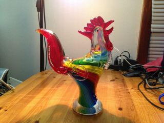 Glass Rooster Pet Hand Blown Art Glass Multi - Colored Rooster Figurine
