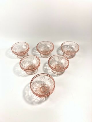 6 Federal Sharon/cabbage Rose Pink 2 1/4 " Sherbet Dessert Bowls Depression Glass