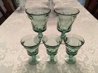 Jamestown Depression Glass Teal Colored Glasses/goblets