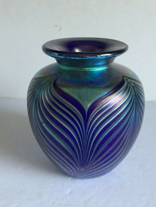 Vintage Stephen Fellerman Studio Art Glass Pulled Feather Vase C1996