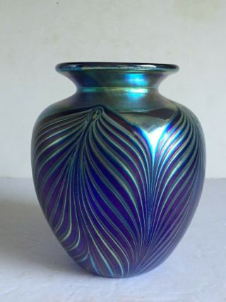 Vintage Stephen Fellerman Studio Art Glass Pulled FEATHER Vase c1996 3