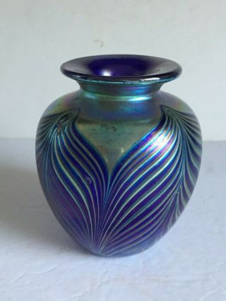 Vintage Stephen Fellerman Studio Art Glass Pulled FEATHER Vase c1996 6