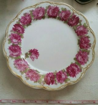 Haviland Limoges Drop Rose Vibrant Pink Roses And Gold 8 " Plate - Hard To Find