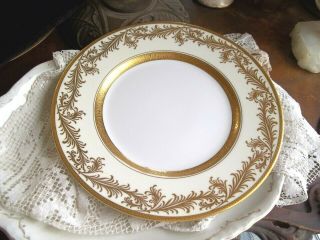 Antique Minton Gold Encrusted Bone China Dinner Plate Plume Fern Made England