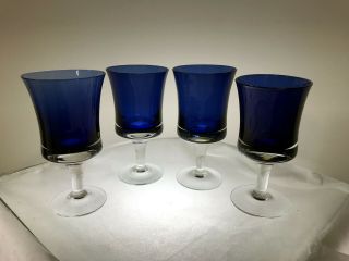 4 Vintage Denby Mid Century Blue Mirage Crystal Water Wine Glasses 5 7/8 "