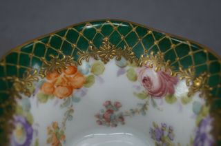 Hirsch Dresden Hand Painted Floral Green & Raised Gold Tea Cup C.  1893 - 1930 4