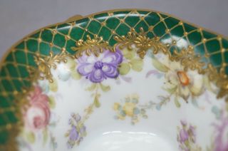 Hirsch Dresden Hand Painted Floral Green & Raised Gold Tea Cup C.  1893 - 1930 5