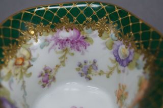 Hirsch Dresden Hand Painted Floral Green & Raised Gold Tea Cup C.  1893 - 1930 6