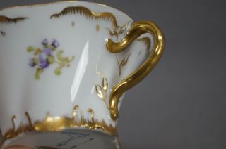 Hirsch Dresden Hand Painted Floral Green & Raised Gold Tea Cup C.  1893 - 1930 7