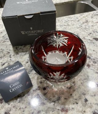 Waterford Red Snow Crystals Voltive Lead Crystal Candle Holder 4