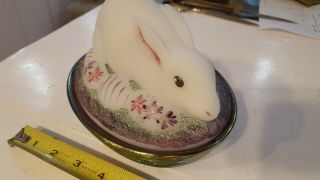 Fenton Hand Painted Easter Bunny Rabbit & Eggs On Purple Carnival Nest Box 1997